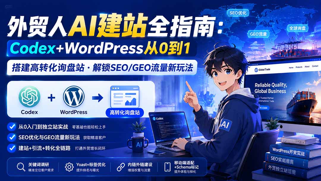外贸人AI建站全指南：Codex+WordPress从0到1·搭建高转化询盘站·解锁SEO/GEO流量新玩法-更新-来聚吧