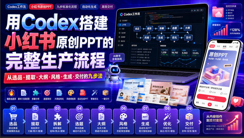 用Codex搭建小红书原创PPT的完整生产流程,从选品·提取·大纲·风格·生成·交付的九步法-来聚吧