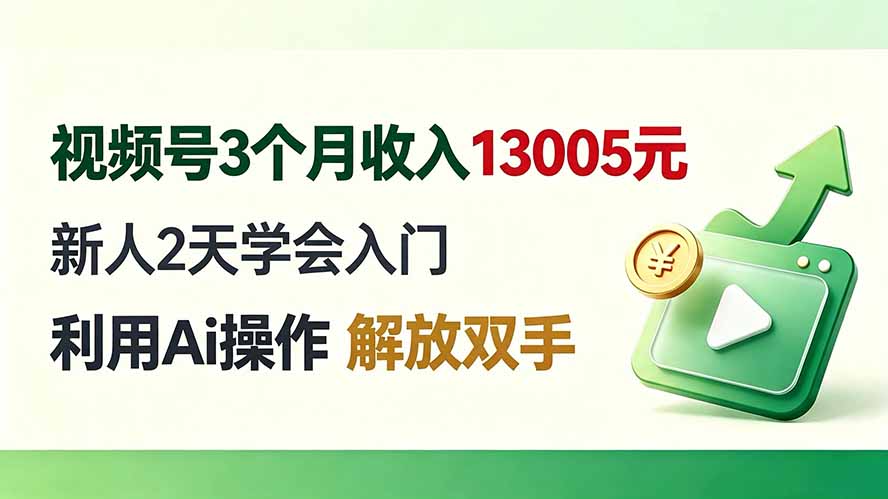 视频号3个月收入13005元， 新人2天学会入门， 利用Ai操作 解放双手！-来聚吧