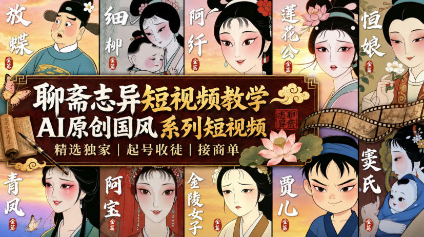 聊斋志异短视频教学，AI原创国风系列短视频，精选独家丨起号收徒丨接商单-来聚吧