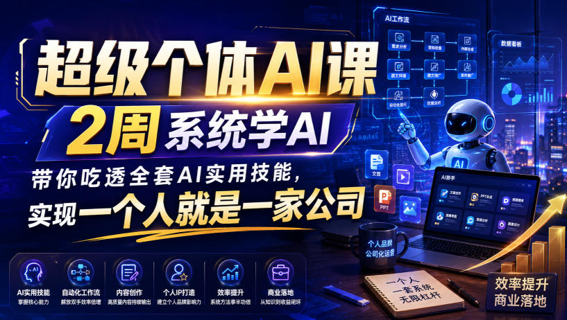 超级个体AI课,2周系统学AI,带你吃透全套AI实用技能,实现一个人就是一家公司-来聚吧
