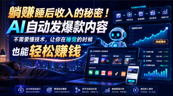 躺賺睡后收入的秘密!AI自动发爆款内容,不需要懂技术,让你在睡觉的时候也能轻松賺钱【原创双语字幕】-来聚吧