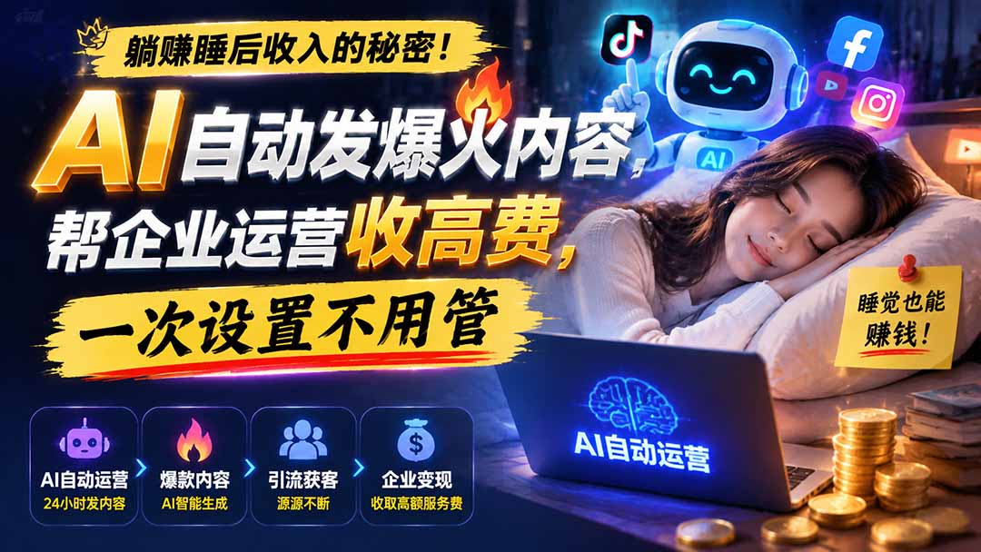 躺赚睡后收入的秘密！AI 自动发爆火内容，帮企业运营收高费，一次设置不用管【原创双语字幕】-来聚吧