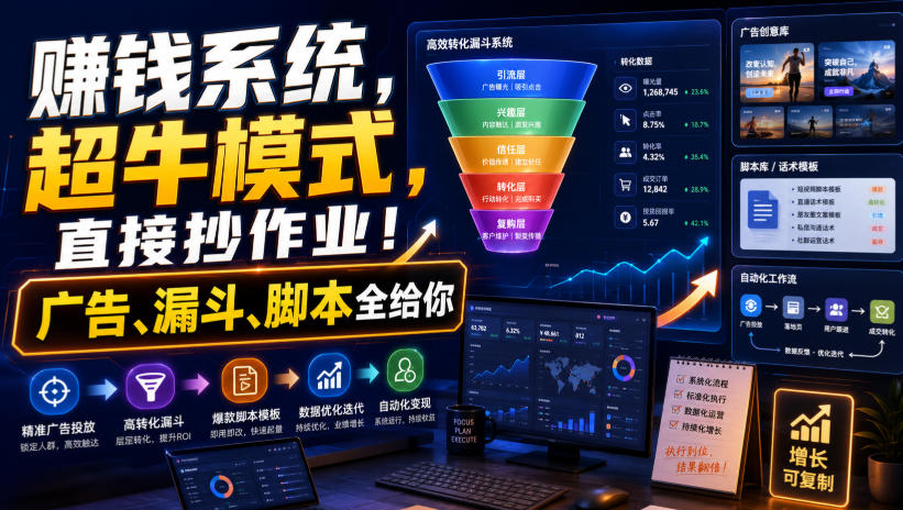 賺钱系统,超牛模式,直接抄作业!广告、漏斗、脚本全给你【原创双语字幕】-来聚吧
