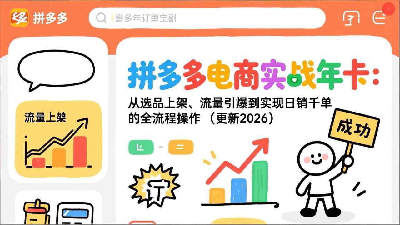 拼多多电商实战年卡:从选品上架、流量引爆到实现日销千单的全流程操作(更新2026年8月-来聚吧