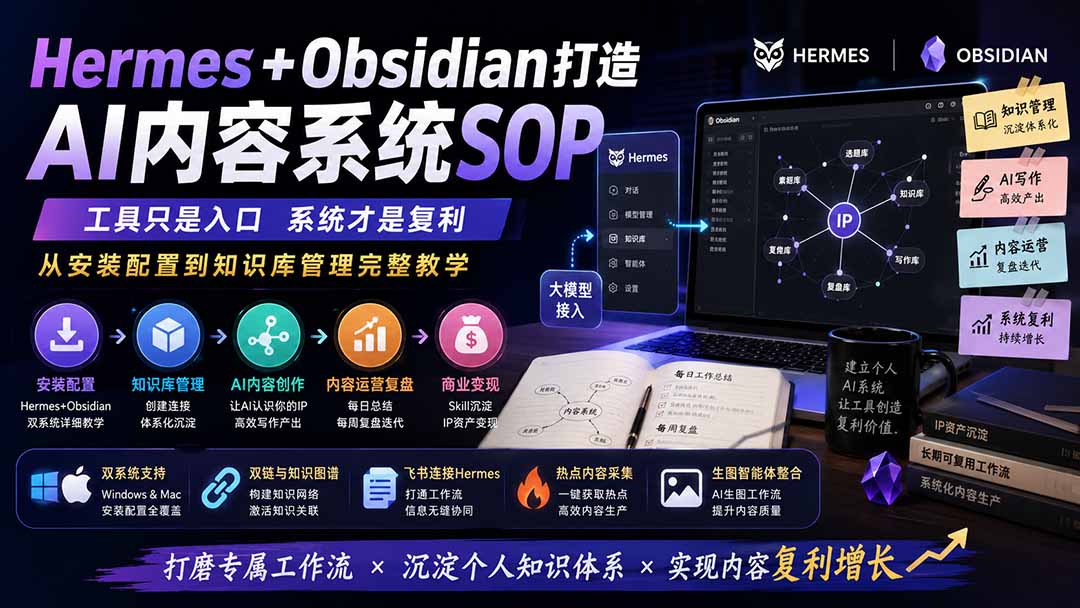 Hermes+Obsidian打造AI内容系统SOP;工具只是入口系统才是复利,从安装配置到知识库管理完整教学-来聚吧