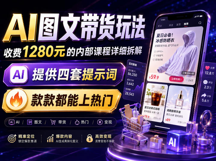 AI图文带货内部玩法，1280内部课程对外系统拆解，看完直接上手变现！-来聚吧