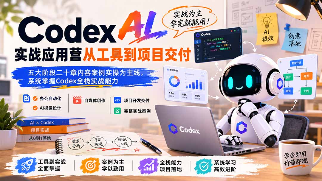 Codex AI实战应用营从工具到项目交付;五大阶段二十章内容案例实操为主线,系统掌握Codex全栈实战能力-来聚吧