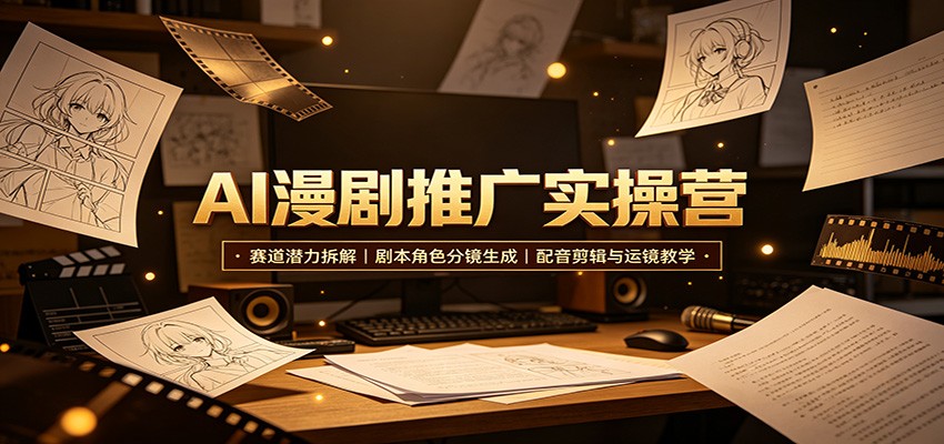 AI漫剧推广实操营:赛道潜力拆解,剧本角色分镜生成,配音剪辑与运镜教学-来聚吧