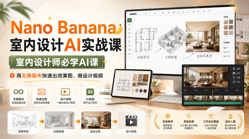 Nano Banana室内设计AI实战课，室内设计师必学AI课，用无限画布快速出效果图、做设计视频-来聚吧