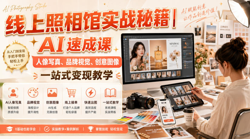 线上照相馆实战秘籍|AI速成课,人像写真、品牌视觉、创意图像一站式变现教学-来聚吧
