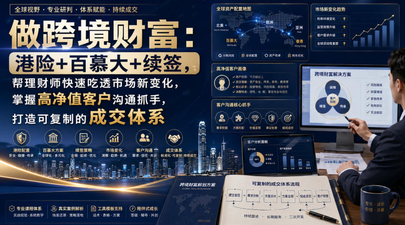 做跨境财富：港险+百慕大+续签，帮理财师快速吃透市场新变化，掌握高净值客户沟通抓手，打造可复制的成交体系-来聚吧