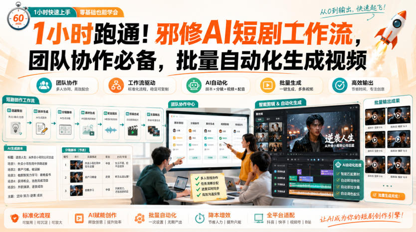 1小时跑通！邪修AI短剧工作流，团队协作必备，批量自动化生成视频-来聚吧