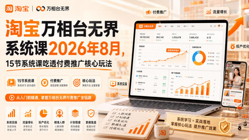 淘宝万相台无界系统课2026年8月,15节系统课吃透付费推广核心玩法-来聚吧