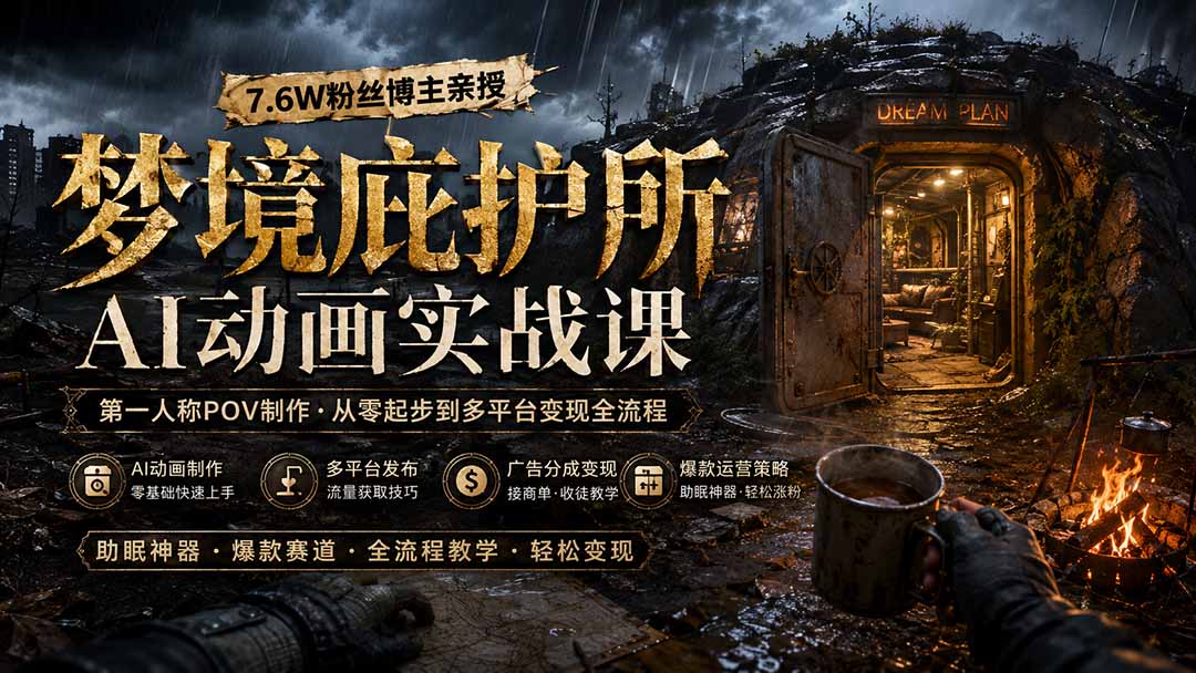 梦境庇护所AI动画实战课：7.6W粉丝博主亲授第一人称POV制作，从零起步到多平台发布变现全流程-来聚吧