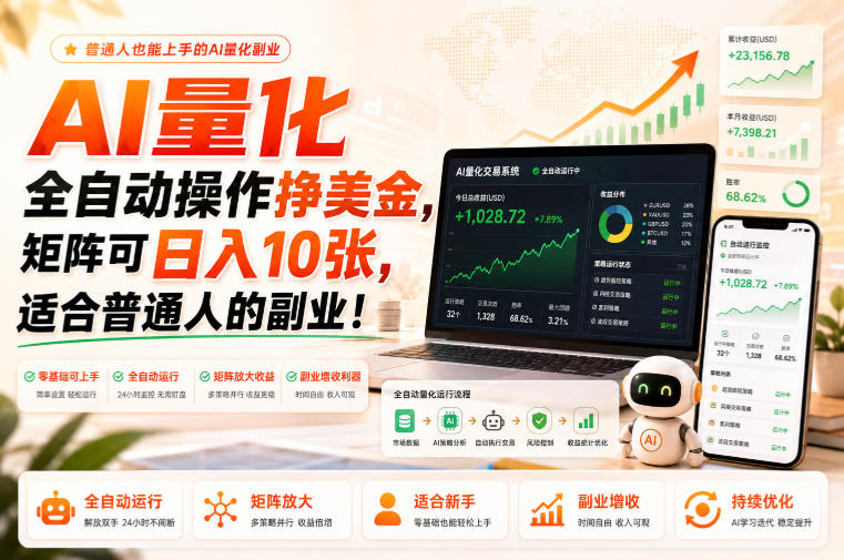 AI量化全自动操作挣美金,矩阵可日入10张,适合普通人的副业!【揭秘】-来聚吧