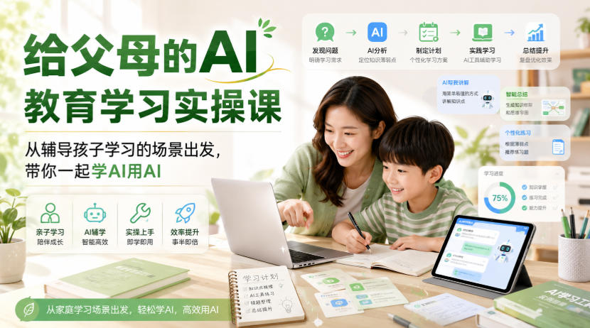 给父母的AI教育学习实操课,从辅导孩子学习的场景出发,带你一起学AI用AI-来聚吧