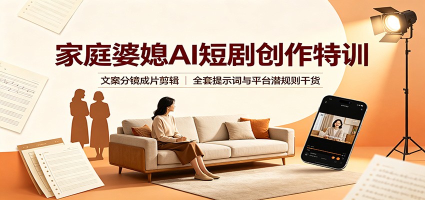 家庭婆媳AI短剧创作特训：文案分镜成片剪辑，全套提示词与平台潜规则干货-来聚吧