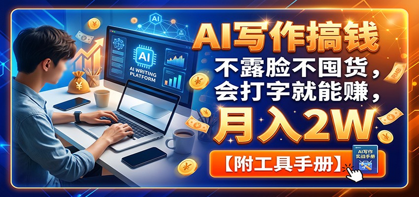 AI写作搞钱:不露脸不囤货,会打字就能赚,月入2W【附工具手册】-来聚吧