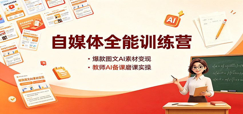 自媒体全能训练营:爆款图文AI素材变现,教师AI备课磨课实操-来聚吧