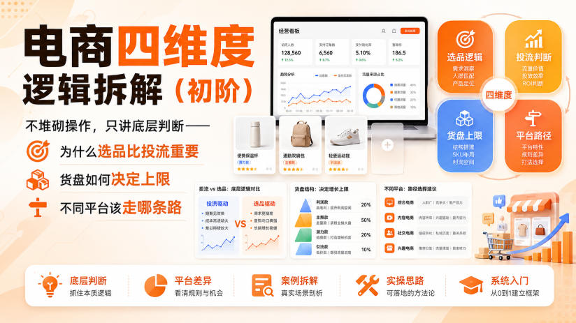 电商四维度逻辑拆解(初阶)不堆砌操作,只讲底层判断——为什么选品比投流重要、货盘如何决定上限、不同平台该走哪条路-来聚吧