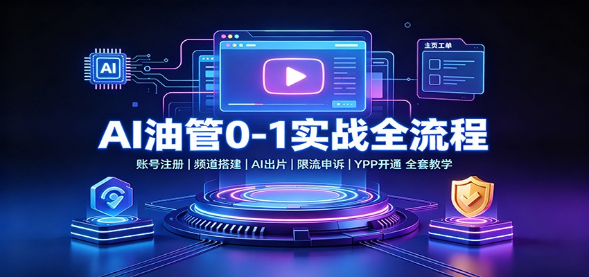 AI油管0-1实战:账号注册频道搭建,AI出片,限流申诉,YPP开通全套教学-来聚吧