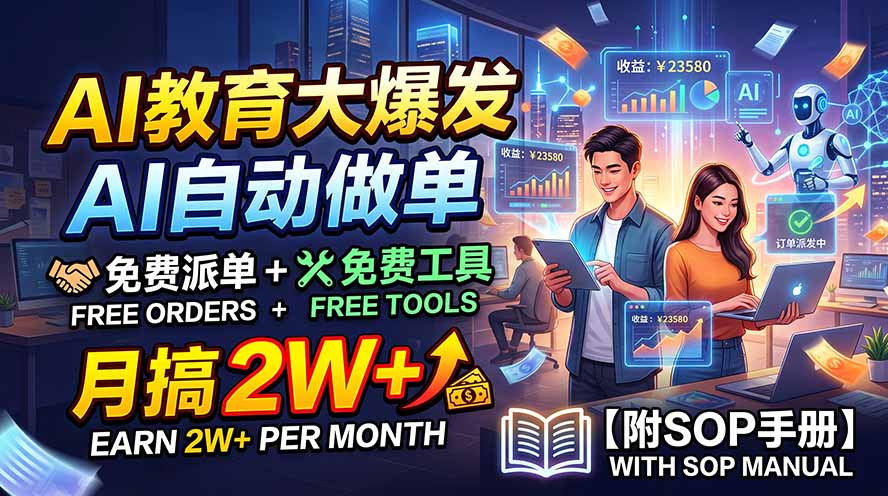 AI教育大爆发,AI自动做单,免费派单+免费工具,月搞2W+【附SOP手册】-来聚吧