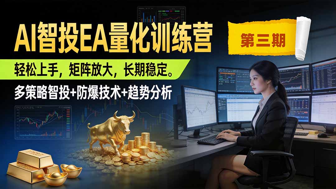 AI智投EA量化训练营第三期,多策略智投+防爆技术+趋势分析 ,小白轻松上手,矩阵放大,长期稳定,日入500U。-来聚吧