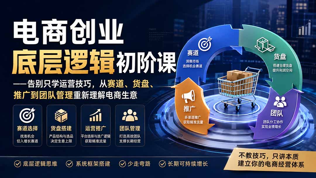 电商创业底层逻辑初阶课——告别只学运营技巧,从赛道、货盘、推广到团队管理重新理解电商生意-来聚吧