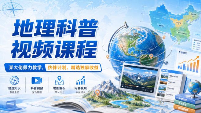 地理科普视频课程,某大佬倾力教学,伙伴计划、精选独家收益-来聚吧