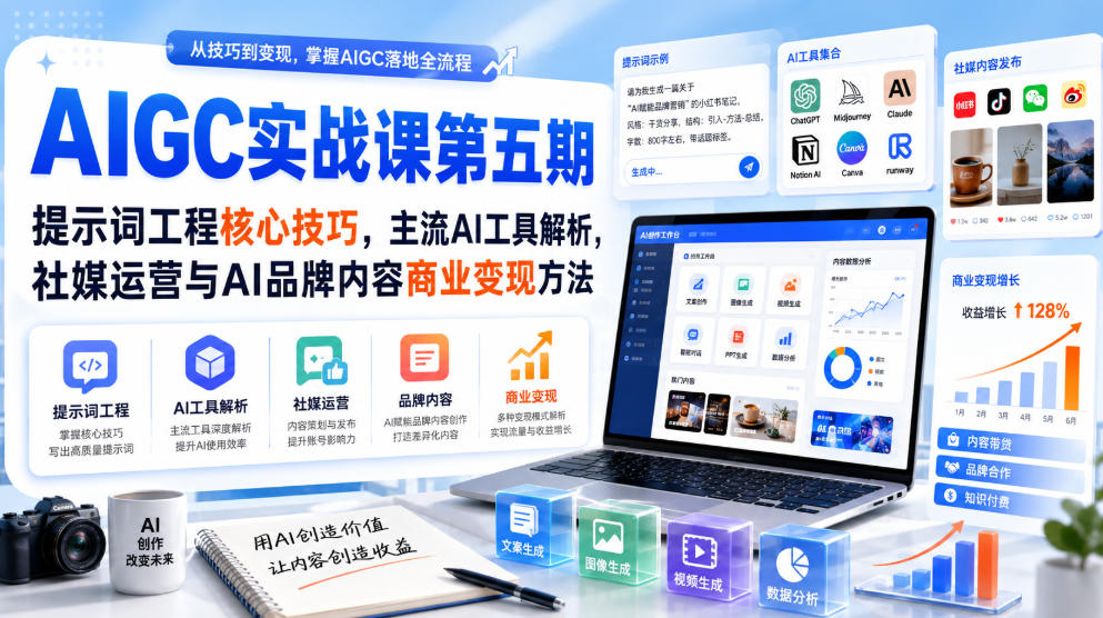 刺猬星球·AIGC实战课第五期,提示词工程核心技巧,主流AI工具解析,社媒运营与AI品牌内容商业变现方法-来聚吧