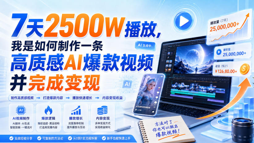 7天2500W播放,我是如何制作一条高质感AI爆款视频并完成变现-来聚吧