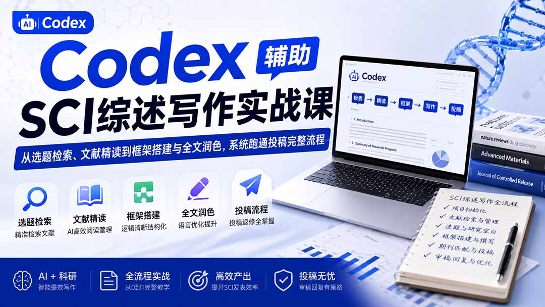 Codex辅助SCI综述写作实战课——从选题检索、文献精读到框架搭建与全文润色,系统跑通投稿完整流程-来聚吧