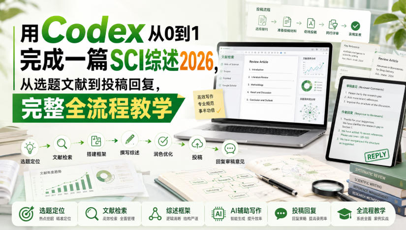 用Codex从0到1完成一篇SCI综述2026,从选题文献到投稿回复,完整全流程教学-来聚吧