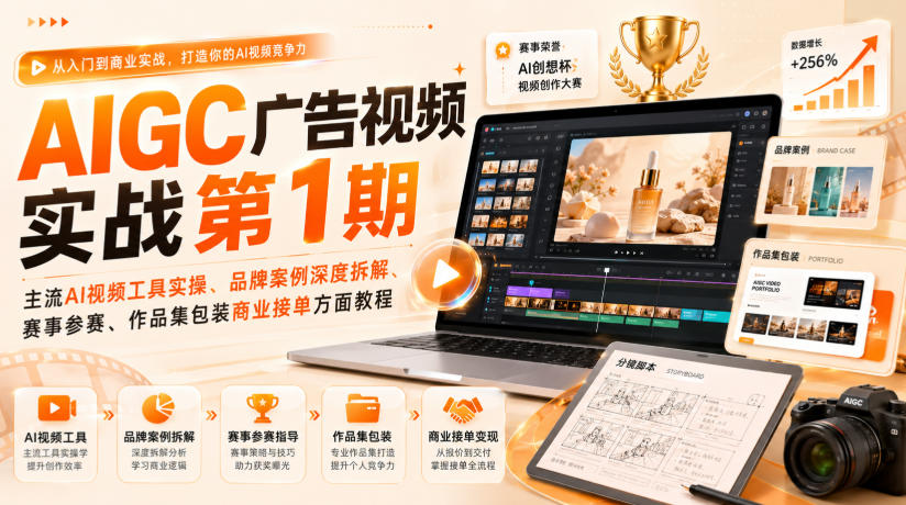 AIGC广告视频实战第1期,主流AI视频工具实操、品牌案例深度拆解、赛事参赛、作品集包装商业接单方面教程-来聚吧