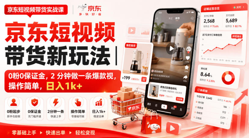 京东短视频带货新玩法|0粉0保证金,2分钟做一条爆款视,操作简单,日入1k+【揭秘】-来聚吧