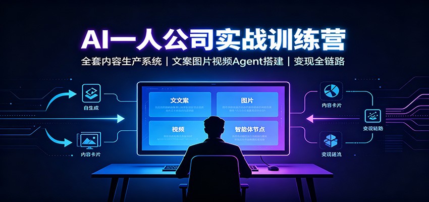 AI创作一人公司实战训练营:全套内容生产系统,文案图片视频Agent搭建变现全链路-来聚吧
