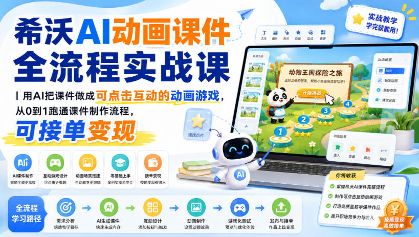 希沃AI动画课件全流程实战课|用AI把课件做成可点击互动的动画游戏,从0到1跑通课件制作流程,可接单变现-来聚吧