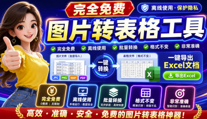 图片表格识别提取工具,支持一键从图片中智能提取表格并导出Excel文件,可离线免网运行,FastTableOCR-来聚吧