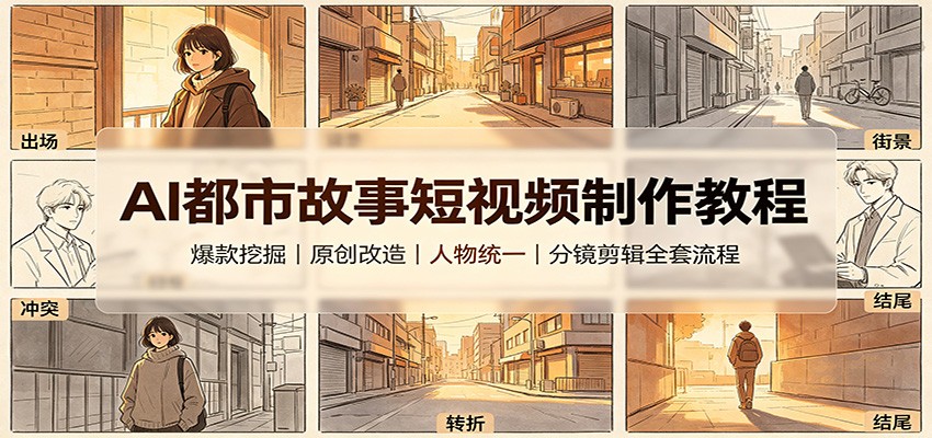 AI都市故事短视频制作教程：爆款挖掘原创改造，人物统一分镜剪辑全套流程-来聚吧