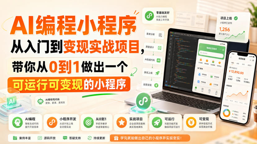 AI编程小程序从入门到变现实战项目,带你从0到1做出一个可运行可变现的小程序-来聚吧
