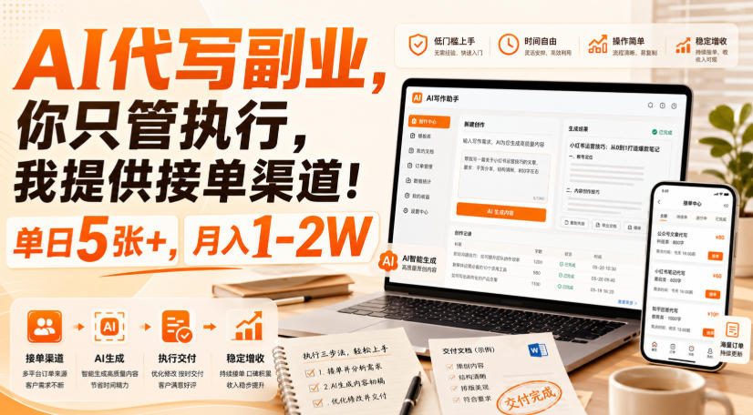AI代写副业,你只管执行,我提供接单渠道!单日5张+,月入1-2W【揭秘】-来聚吧