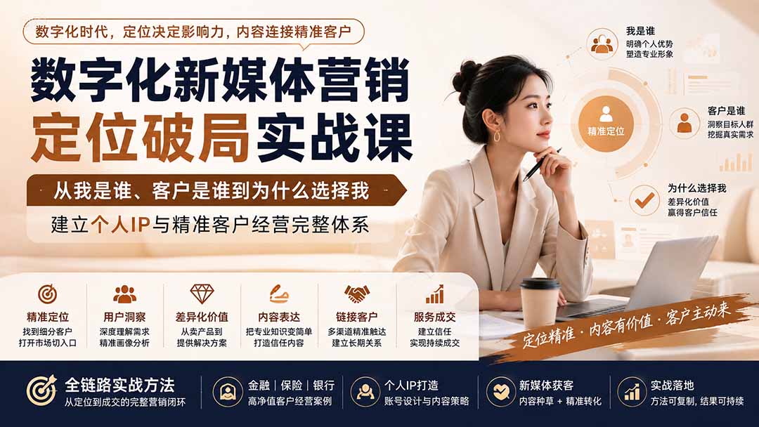 数字化新媒体营销定位破局实战课:从我是谁、客户是谁到为什么选择我,建立个人IP与精准客户经营完整体系-来聚吧
