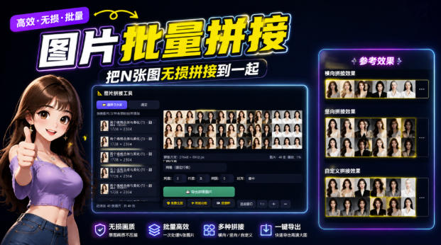 图片批量拼接,把N张图无损拼接到一起,支持横向、竖向、自定义等功能-来聚吧