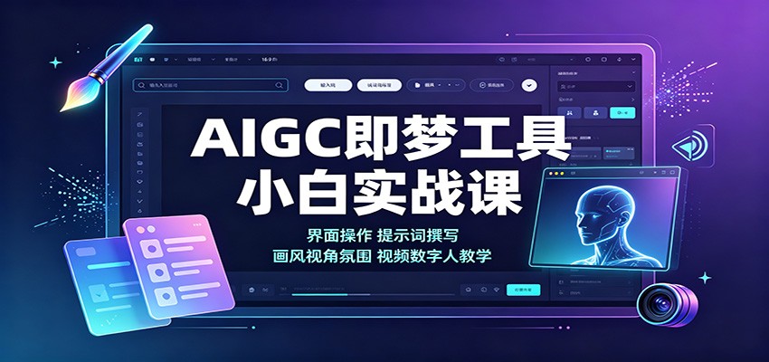 AIGC即梦工具小白实战课:界面操作,提示词撰写,画风视角氛围视频数字人教学-来聚吧