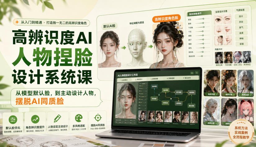 高辨识度AI人物捏脸设计系统课,从模型默认脸,到主动设计人物,摆脱AI同质脸-来聚吧