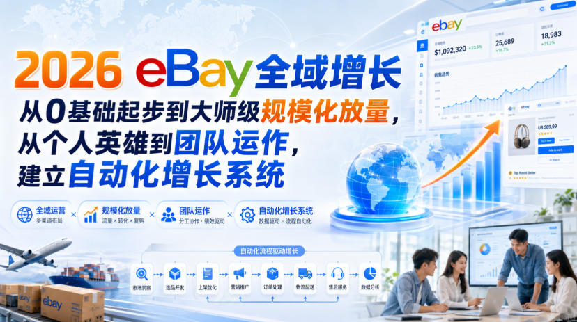 2026 eBay全域增长,从0基础起步到大师级规模化放量,从个人英雄到团队运作,建立自动化增长系统-来聚吧