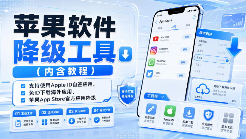苹果软件降级工具(内含教程)，支持使用Apple ID自签应用、免ID下载海外应用、苹果App Store官方应用降级等-来聚吧