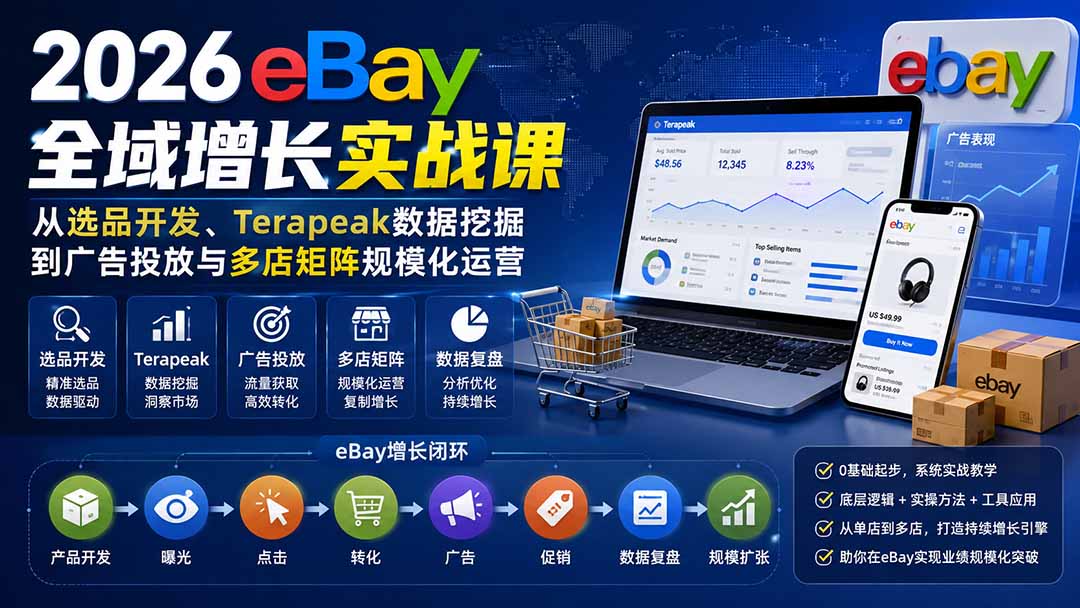 2026-Vincent eBay全域增长实战课-无水印:从选品开发、Terapeak数据挖掘到广告投放与多店矩阵规模化运营-来聚吧
