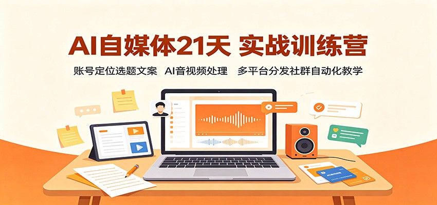 AI自媒体21天实战训练营:账号定位选题文案,AI音视频处理,多平台分发社群自动化教学-来聚吧